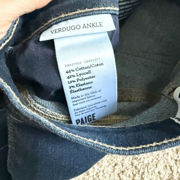 Paige Verdugo Ankle Skinny Jean in Ashbury Dark Wash - Size 26 - Picture 6 of 7